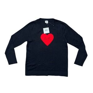 Anne Klein Black Long Sleeve Sweater‎ Red Heart Embellished Crew Neck M